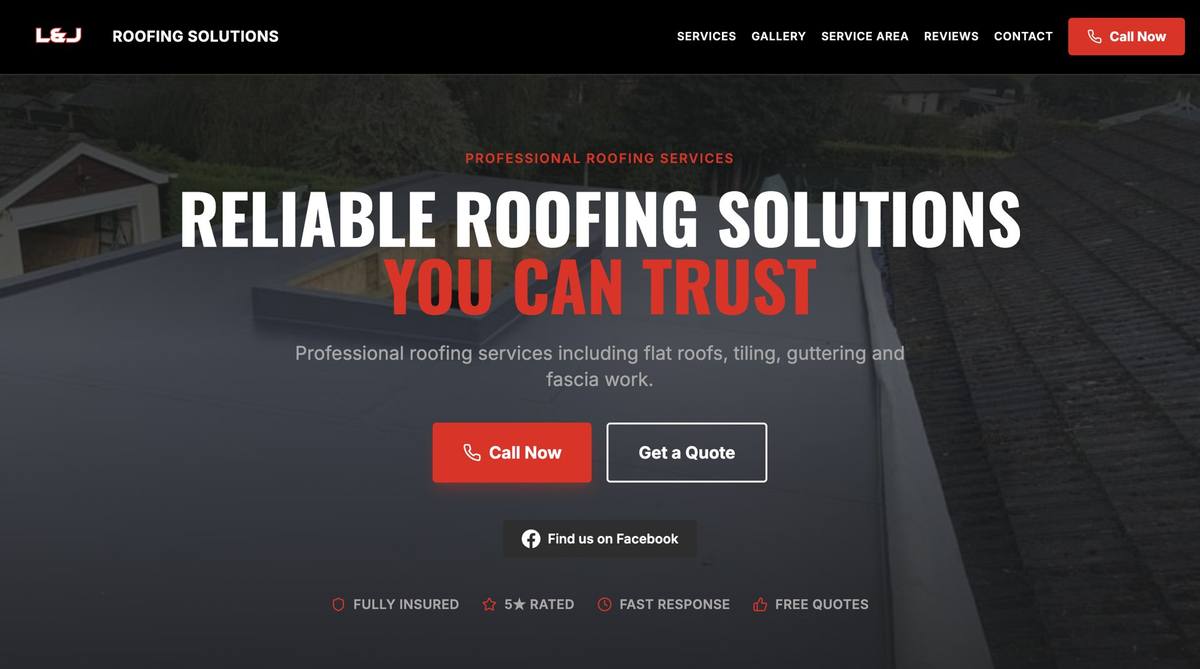 L&J Roofing Solutions website homepage designed by TK Marketing