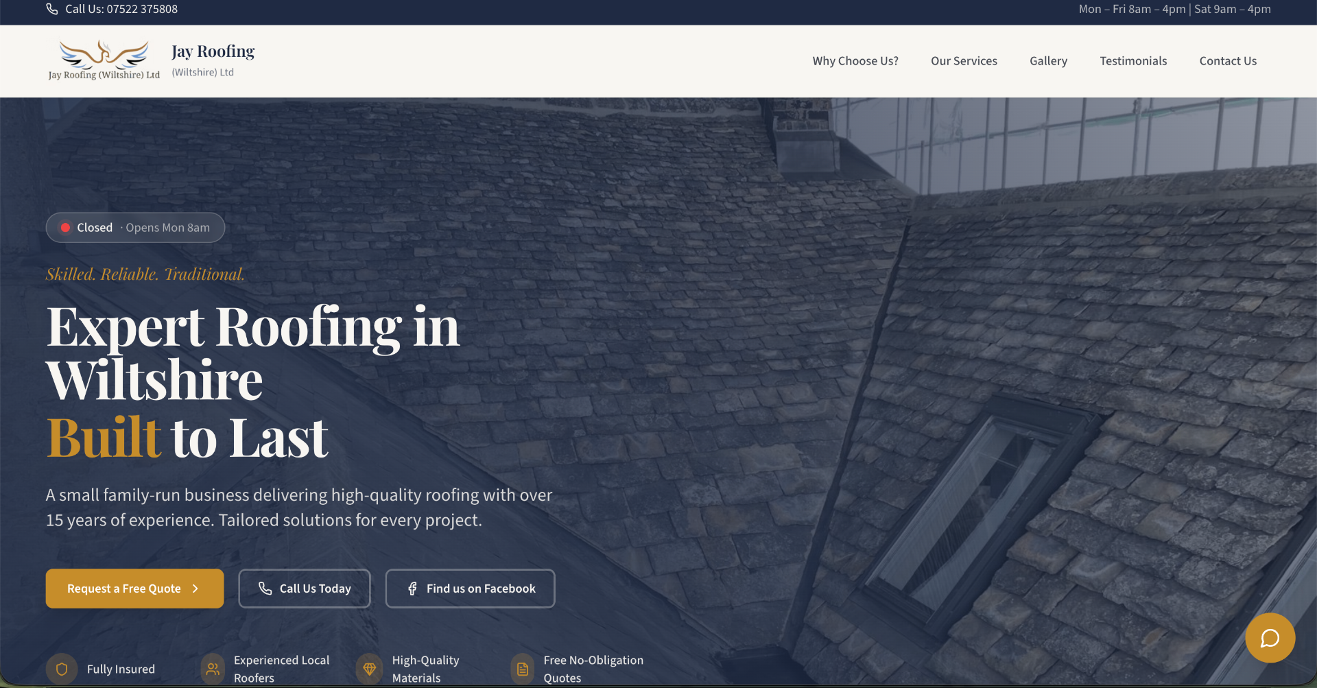 Jay Roofing (Wiltshire) website by TK Marketing