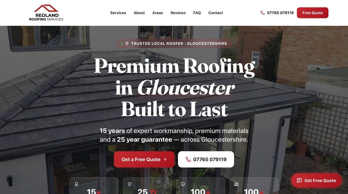 Redland Roofing Services website homepage designed by TK Marketing