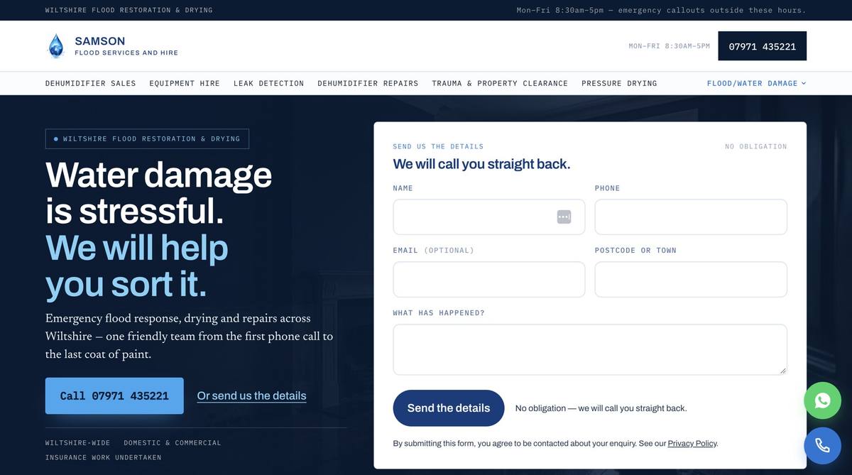 Samson Flood Services & Hire website