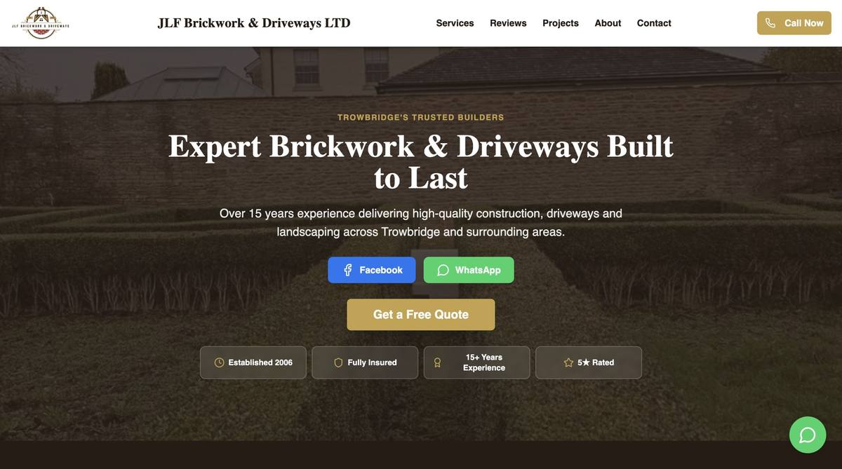 JLF Brickwork & Driveways Ltd website homepage designed by TK Marketing
