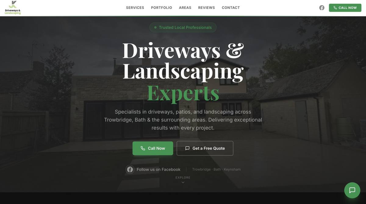 JK Driveways & Landscaping website homepage designed by TK Marketing