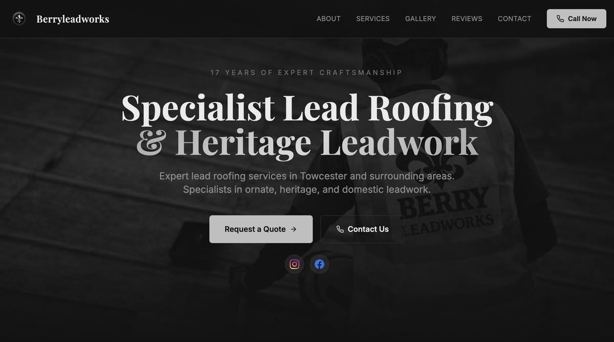 Berry Leadworks website homepage designed by TK Marketing
