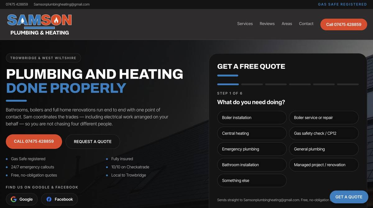 Samson Plumbing & Heating website