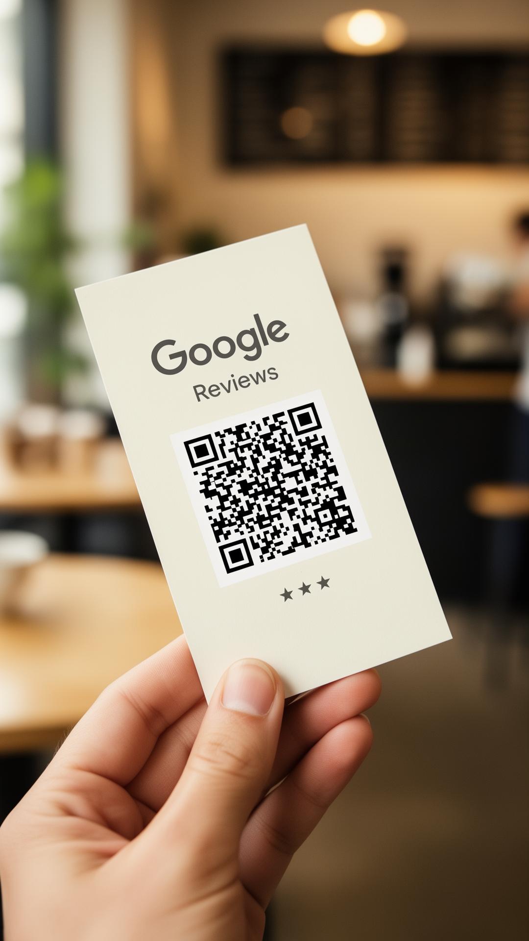 Google review card held in hand